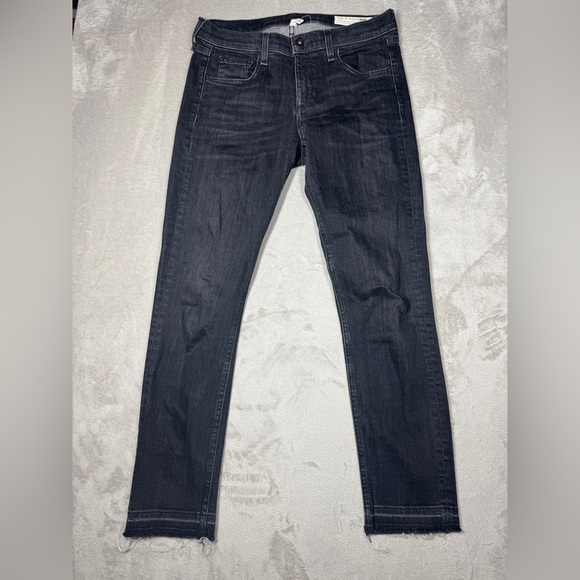 Rag & Bone DRE Capri Concrete Faded Black Boho Raw Hem Zip Fly Jeans Size 27 - Picture 1 of 16